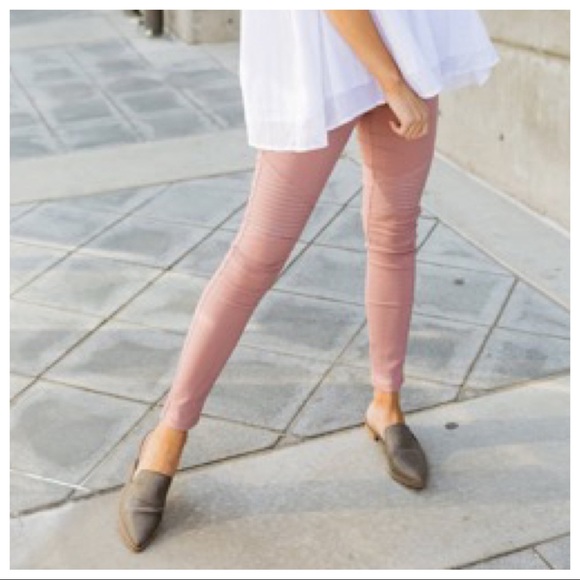 Mauve stretch Motto jeggings with zipper Trim - Picture 2 of 7